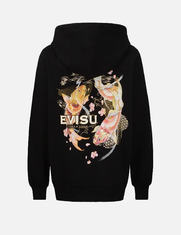 Layered SweatshirtsTattoo Koi Print Hooded Sweatshirt