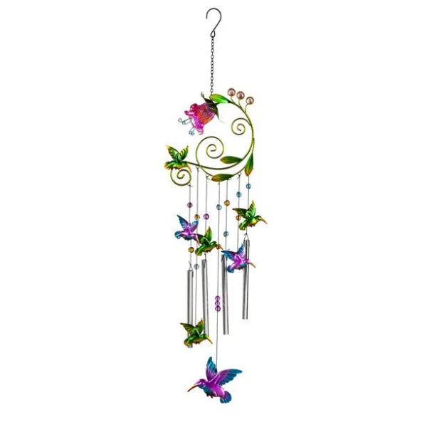 Glass Metal Flower with Hummingbird Windchime