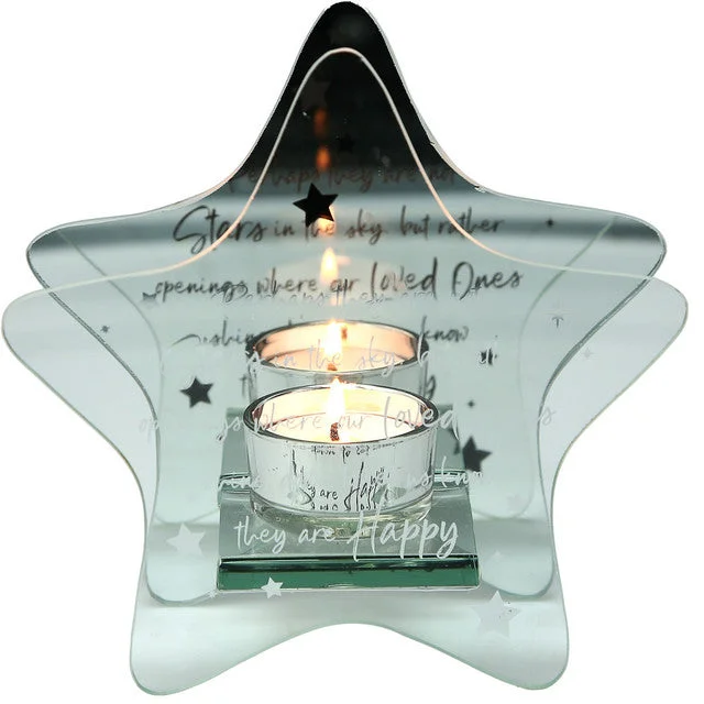 In Memory Stars in the Sky 6" Mirrored Glass Sympathy Memorial Candle Holder