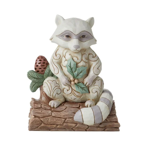 Jim Shore White Woodland Raccoon with Pinecone Figurine