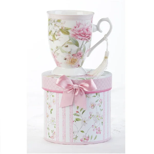 Porcelain Tea Mug Pink Peony in Gift Box