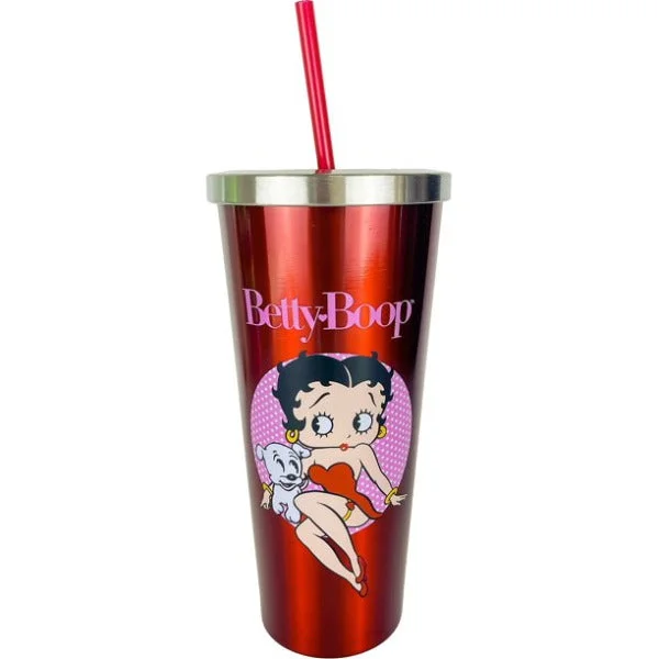 Betty Boop Stainless Steel Red Cup with Lid and Straw 24 Oz