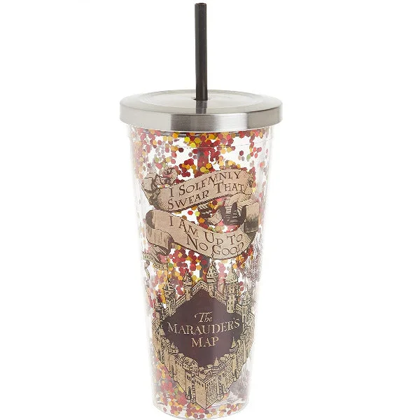 Harry Potter Solemnly Swear Marauder's Map Glitter Cup with Straw