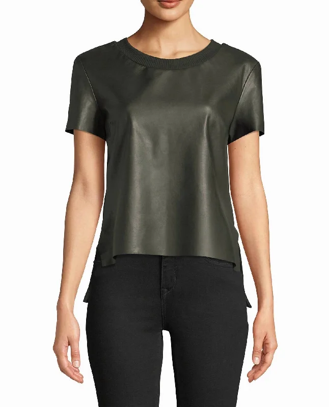 Leather-Paneled T-ShirtsLeather T-Shirt In Army Green