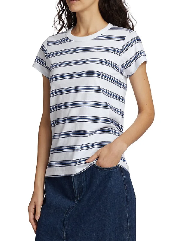 Jersey T-ShirtsRag & Bone Women The Slub Tee White Blue Striped Easy Fit Cotton T-Shirt