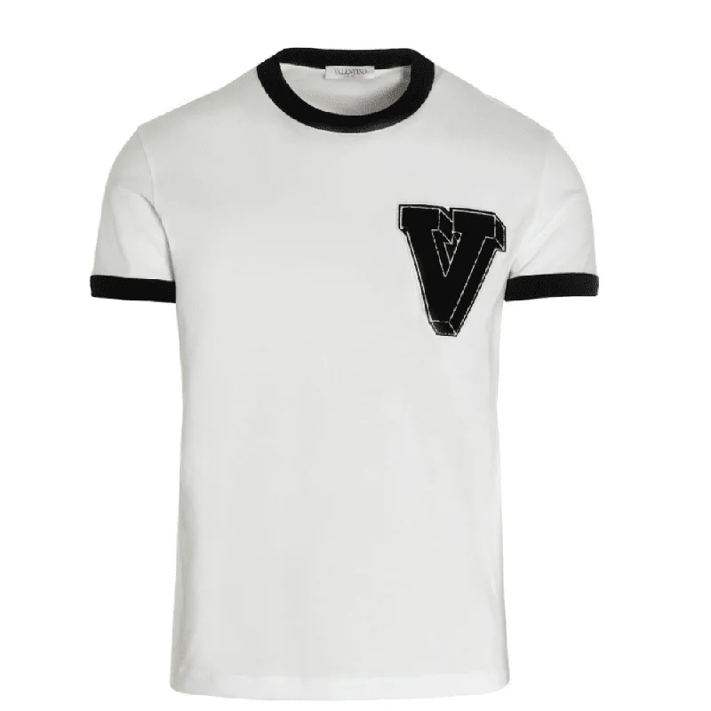 Tasseled T-ShirtsValentino Garavani Men's White V Logo Short Sleeve Crew Neck T-Shirt, Black