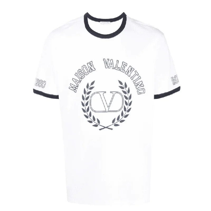 Boat Neck T-ShirtsValentino Garavani White Cotton Logo Short Sleeve Crew Neck T-Shirt