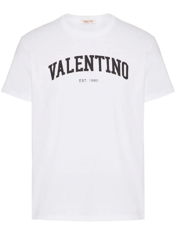 Distressed T-ShirtsValentino Garavani White T-Shirt with Black Logo Short Sleeves