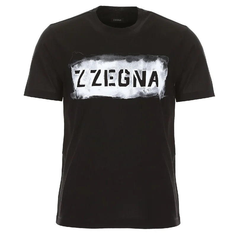 Colorblock T-ShirtsZ Zegna Men's Graffiti Logo Short Sleeve Cotton T-Shirt, Black