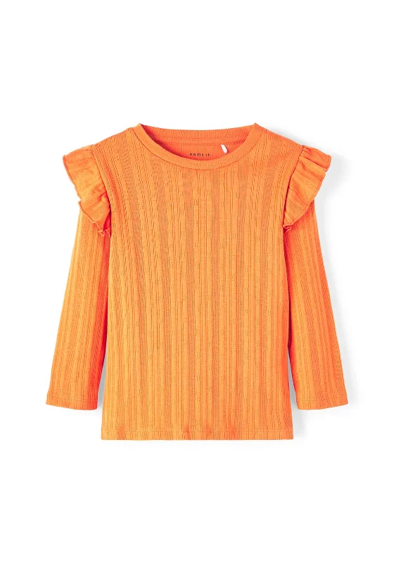 Name It Mini Girl Lanna Long Sleeve Top, Harvest Pumpkin