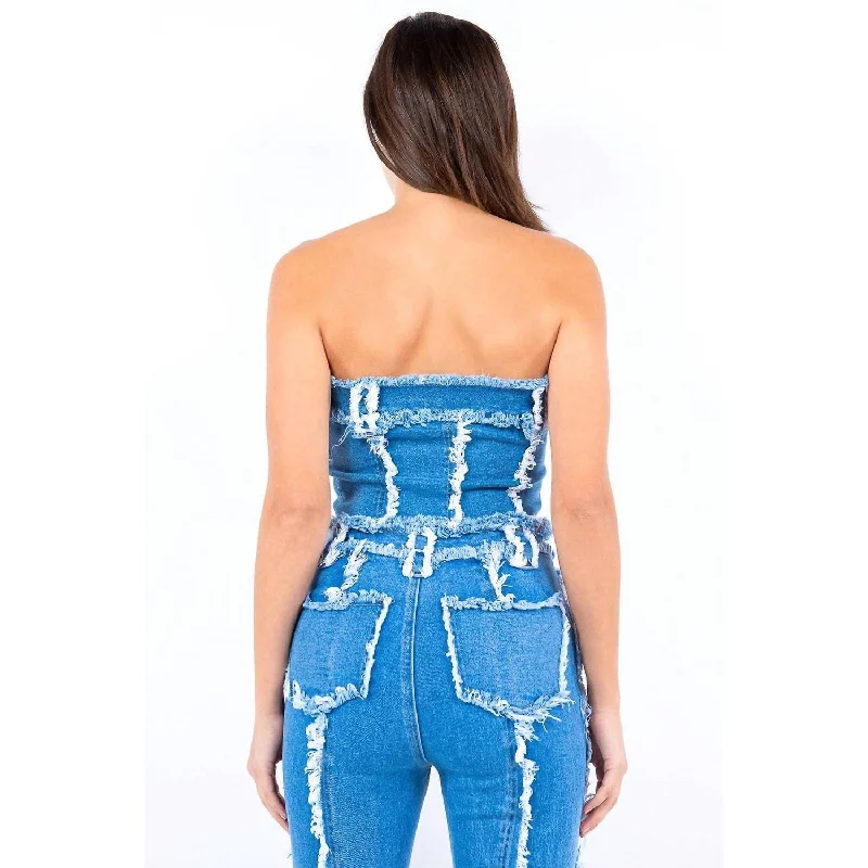 American Bazi - Frayed Edge Denim Corset Top