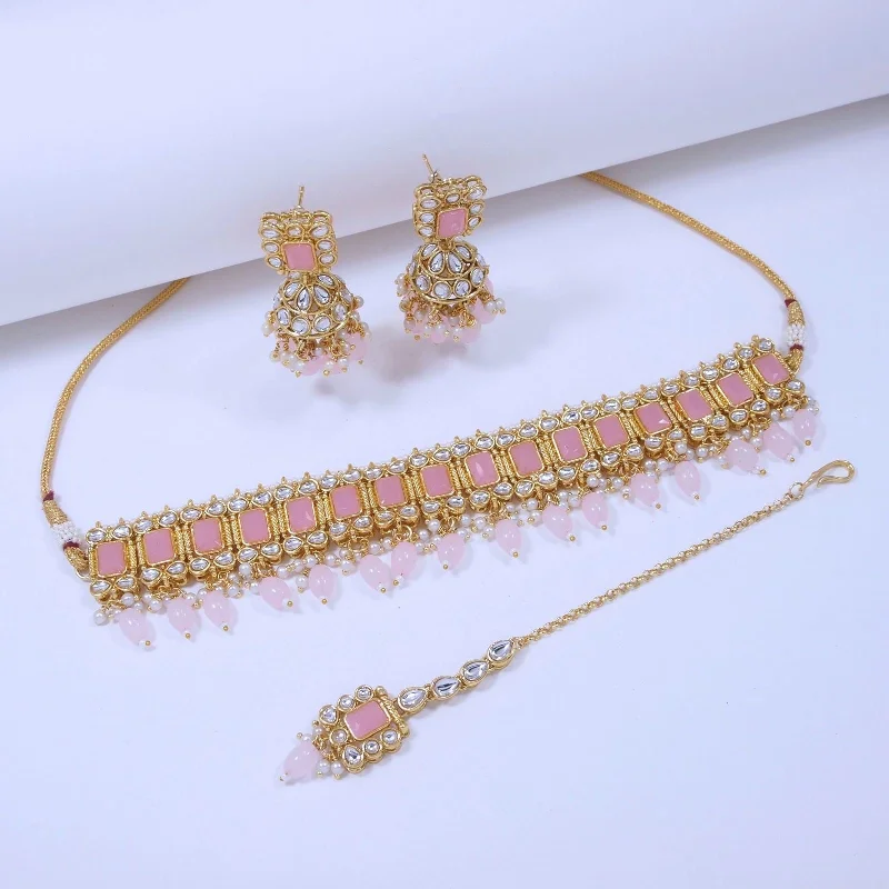 Pink and Gold Topaz Dream Necklace Set-SNTDC-33