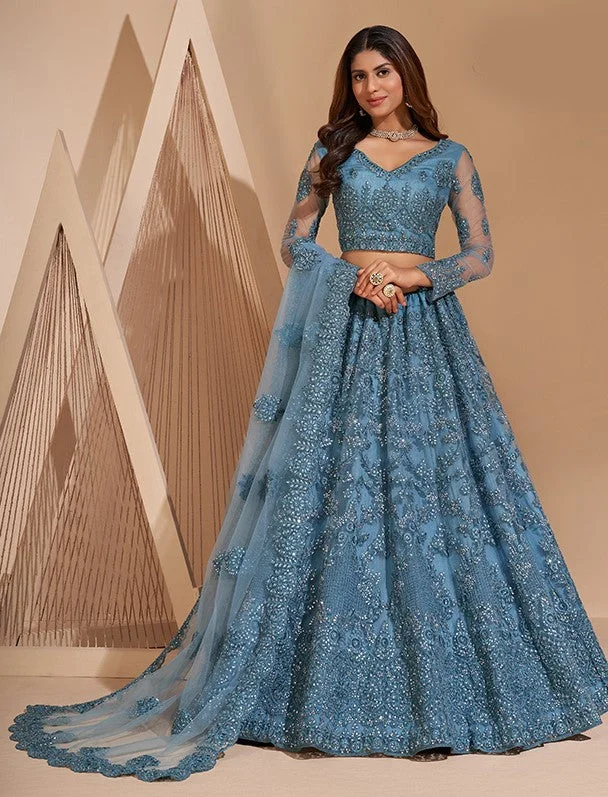 Spellbinding Sky-Blue Designer Party Wear Lehenga Choli Set - SNT1007F