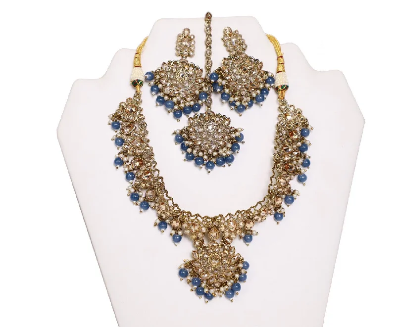 Eye-catching Olympic Blue Necklace Set with Earrings and Tika- JW2005