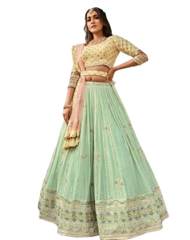 Pastel Yellow And Blue Work Georgette Designer Party wear Lehenga Choli Set - PGT-1008