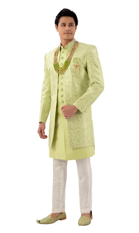 Mesmerizing Green Designer Indo Western Sherwani Set -RK1214