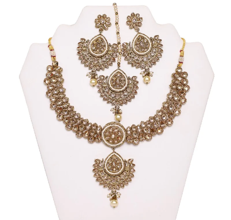 Finely Detailed Blush Rose Necklace Set with Earrings and Tika- JW2006