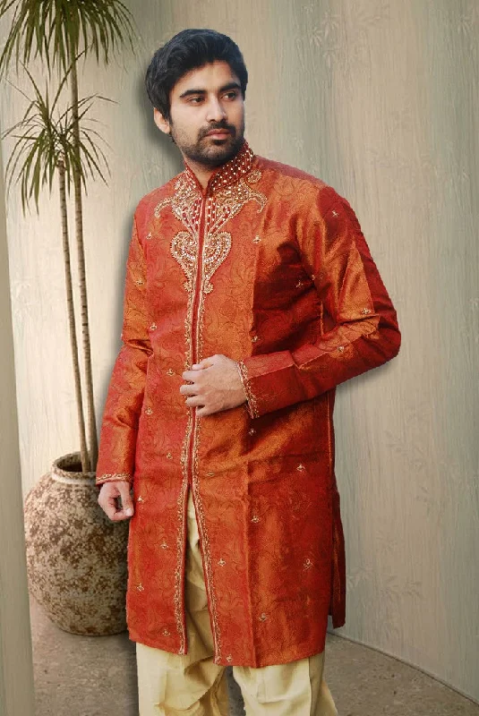 Trendy Rust Color Semi Sherwani Indian Traditional Sangeet Kurta Set- BL4033SNT