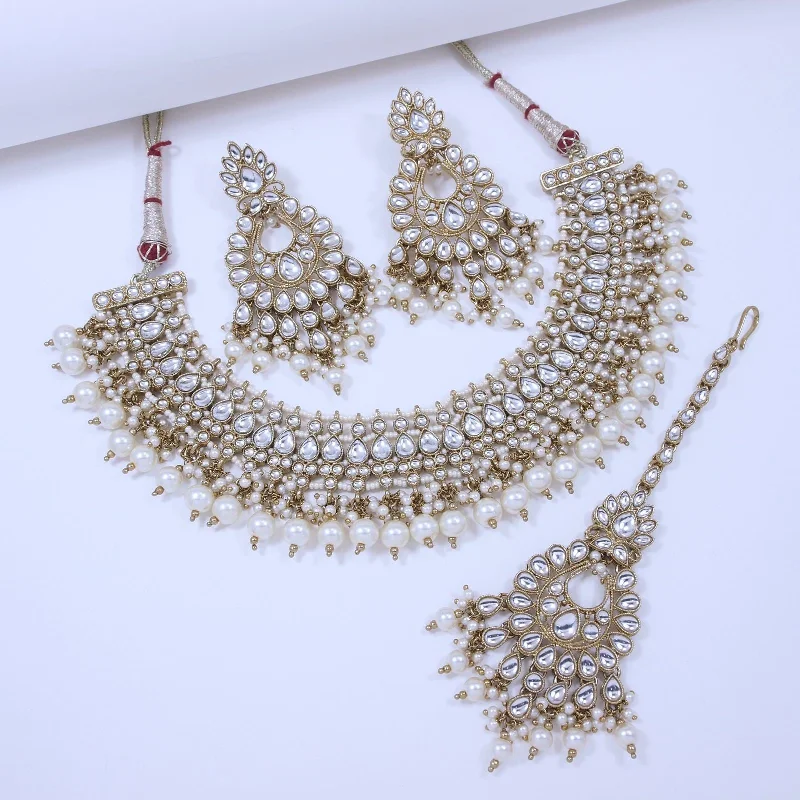 Pearl Elegance Gold Beaded Necklace Set -SNTDC-14