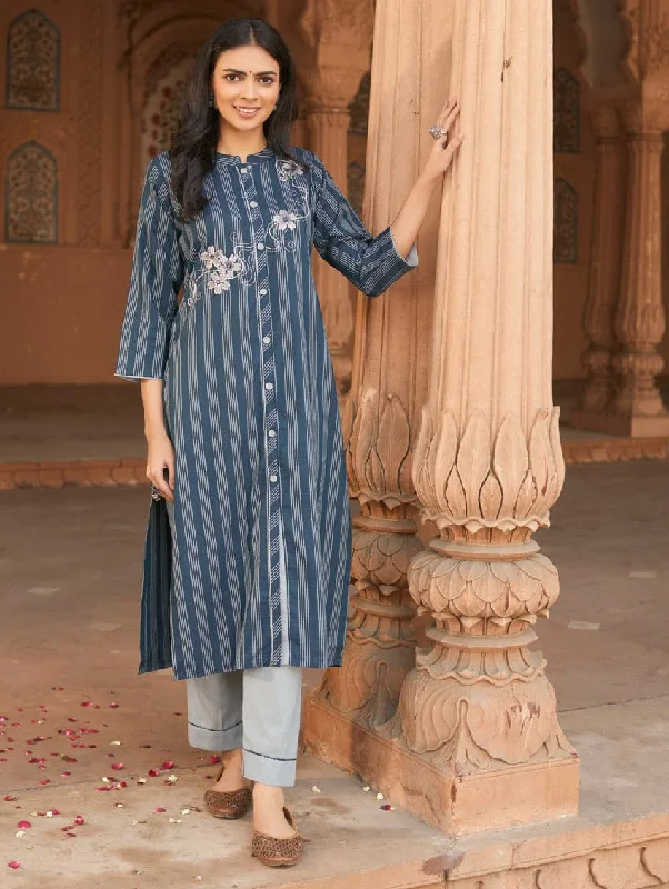 Embroidered Cotton Kurta Pants Set 3630