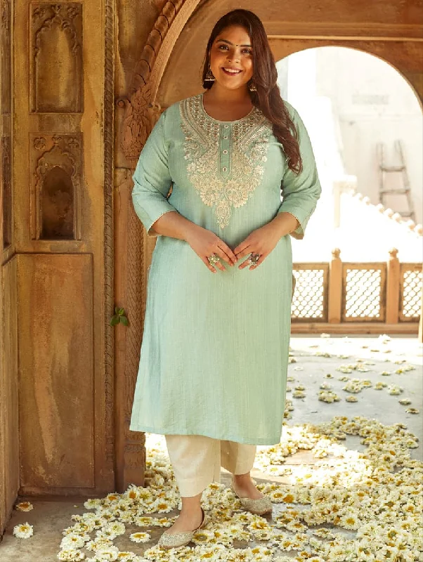 Embroidered Cotton Kurta Pants Set 3678