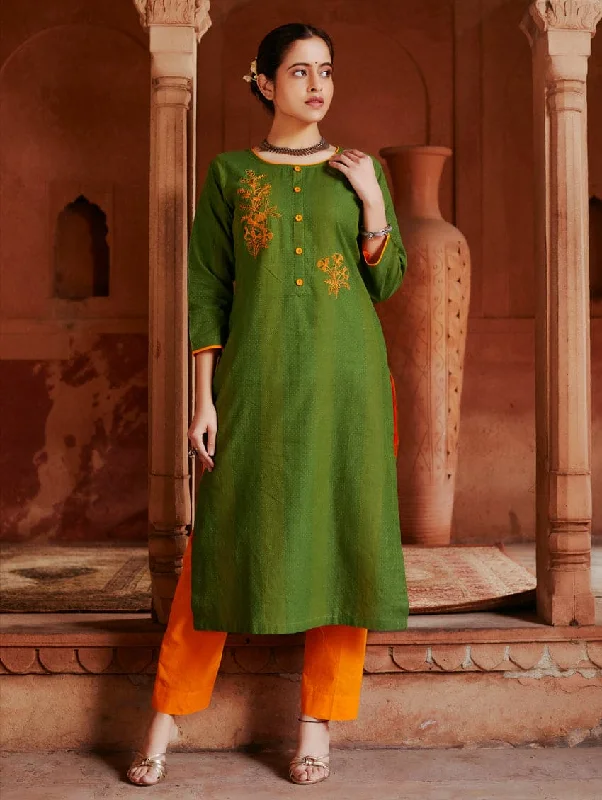 Embroidered Handloom Cotton Kurta Pants Set 3654