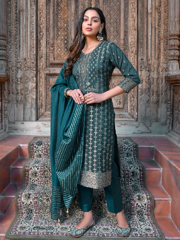 Embroidered Jacquard Silk Suit Set 3855