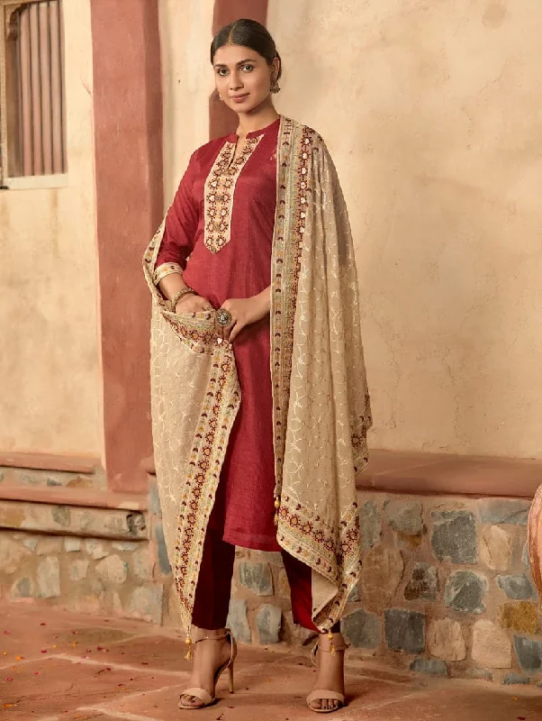 Embroidered Silk Suit Set 3593