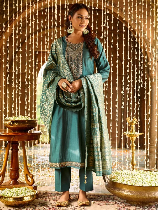 Embroidered Silk Suit Set 3787