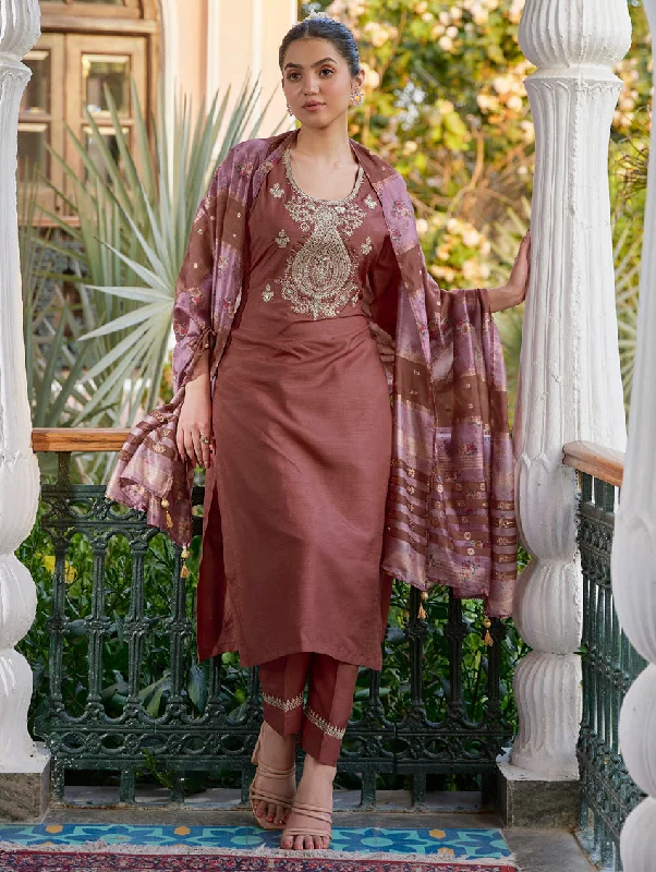 Embroidered Silk Suit Set 3830