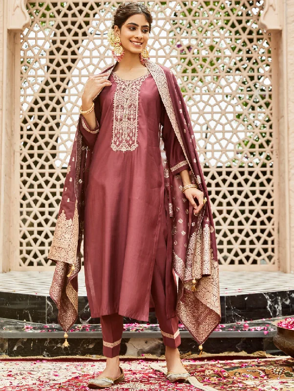 Embroidered Silk Suit Set 3896