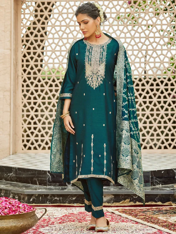 Embroidered Silk Suit Set 3943