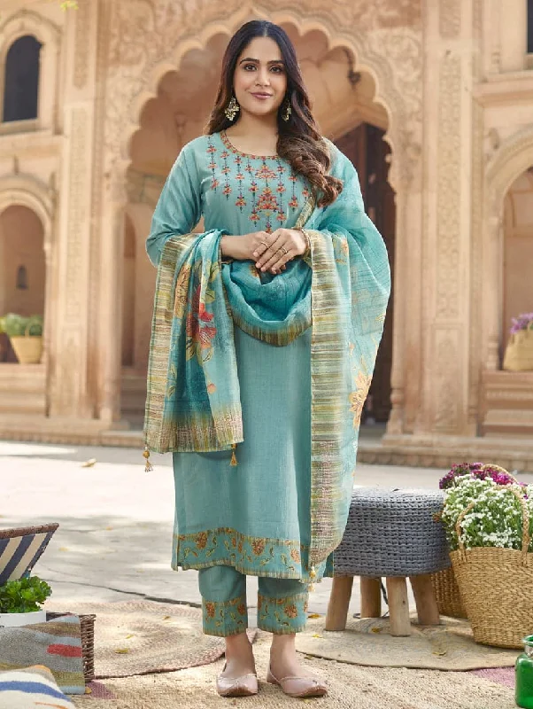 Embroidered Textured Cotton Suit Set 3700