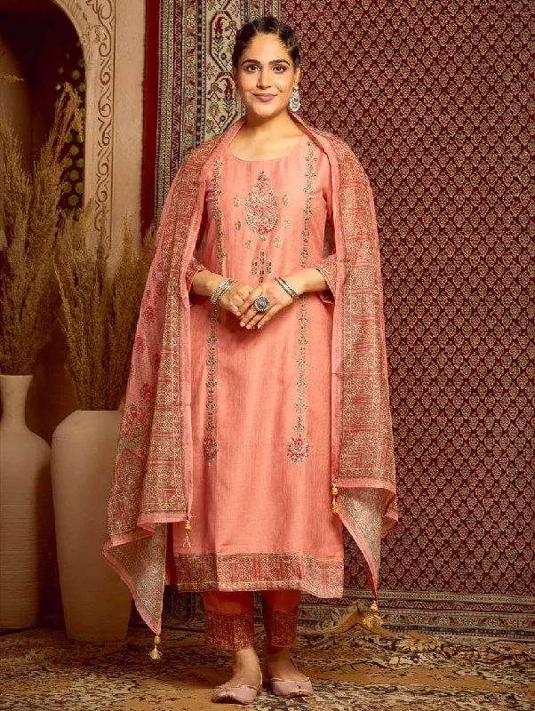 Embroidered Textured Cotton Suit Set 3716