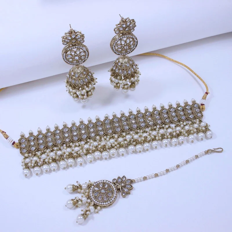 Glistening Grace Beaded Glass Necklace, Earrings, and Tika Set-SNTDC-9