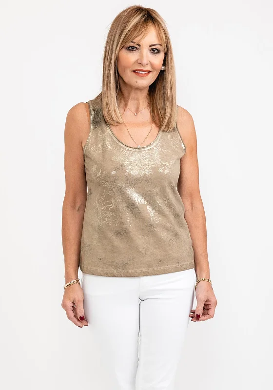 Eva Kayan Metallic Floral Vest Top, Taupe