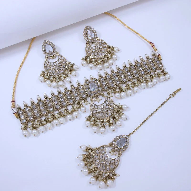 Golden Dewdrops Necklace Set with Hanging Drops-SNTDC-20