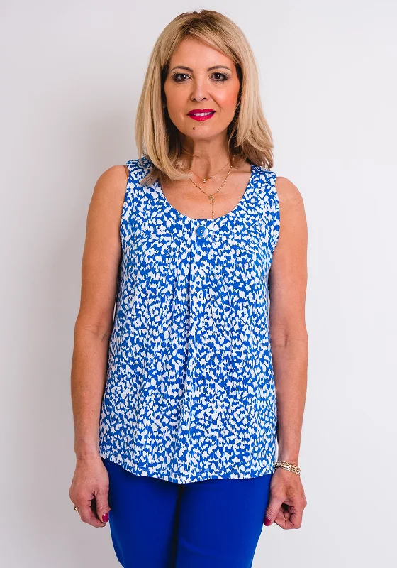 Leon Collection Abstract Print Vest Top, Blue