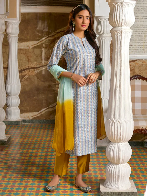 Schiffli Embroidered Silk Suit Set 3848