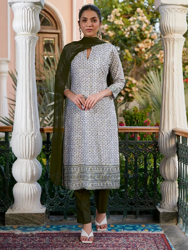 Schiffli Embroidered Rayon Suit Set 3856