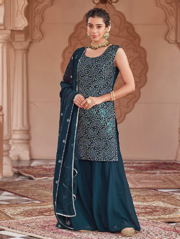 Sequence-Embroidered Georgette Sharara Suit Set 3960