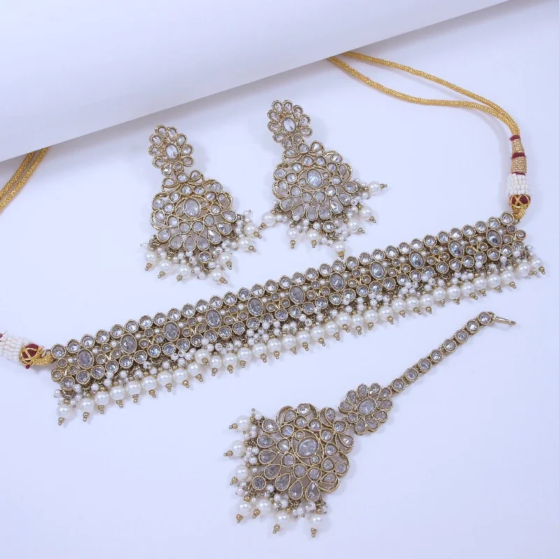 Opulent Pearls Beaded Gold Necklace Set-SNTDC-16