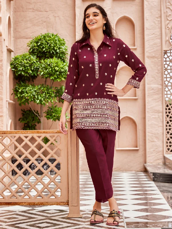 Zari-Embroidered Viscose Silk Co-Ord Set 3906