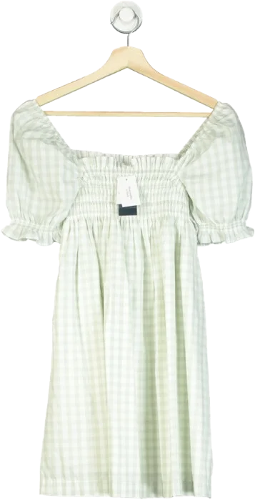 Abercrombie & Fitch Green Gingham Puff-sleeve Mini A-line Dress UK XXSFloral Dress