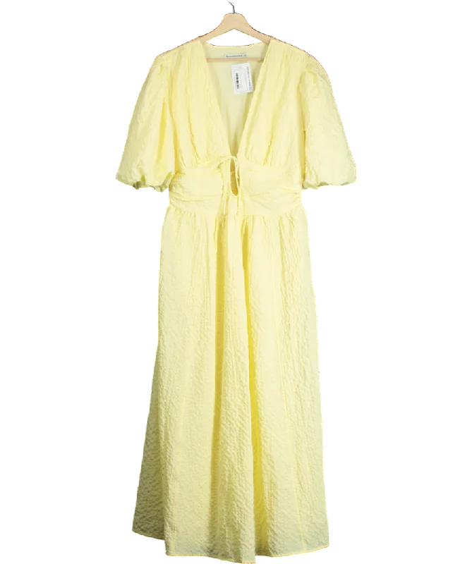 Abercrombie & Fitch Yellow Puff Sleeve Plunge Flowy Dress UK LCheerleader Dress