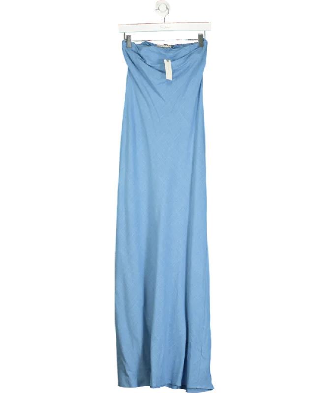 Anthropologie Blue The Fleur Strapless Linen-blend Maxi Slip Dress UK 8Geometric Dress