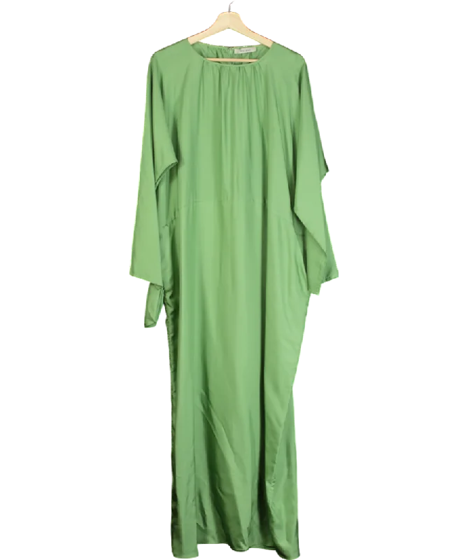 ASCENO Green Rhodes Dress Silk Twill Drape Maxi Dress UK S/MCocktail Dress