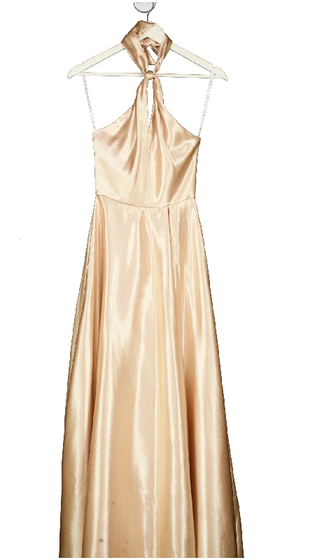 AW Bridal Beige Halterneck Satin A-line Floor Length Dress No SizeBridal Gown