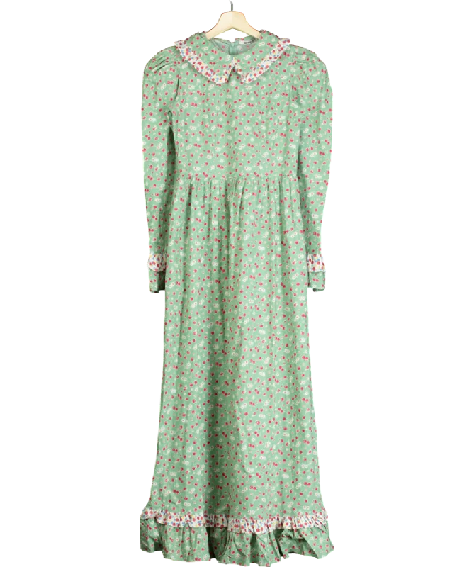 BATSHEVA Green Ruth Apple-blossom Print Cotton-poplin Dress UK XSKaftan Dress