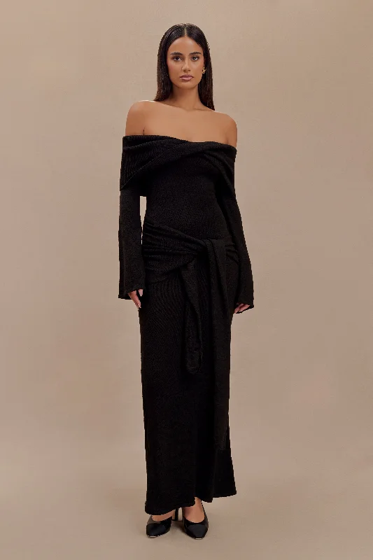 Cameron Off Shoulder Tie Maxi Dress - BlackSheer Dress